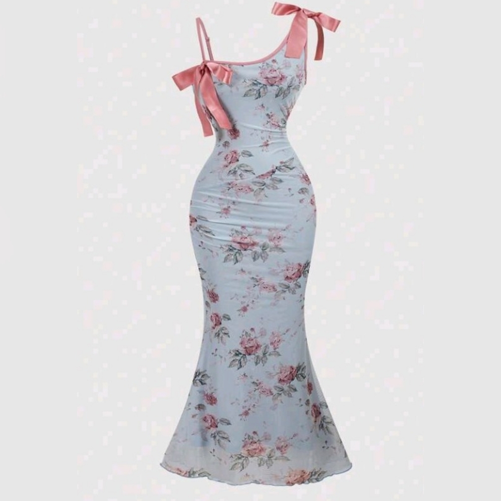 Floral Pink and Blue Women's Dress